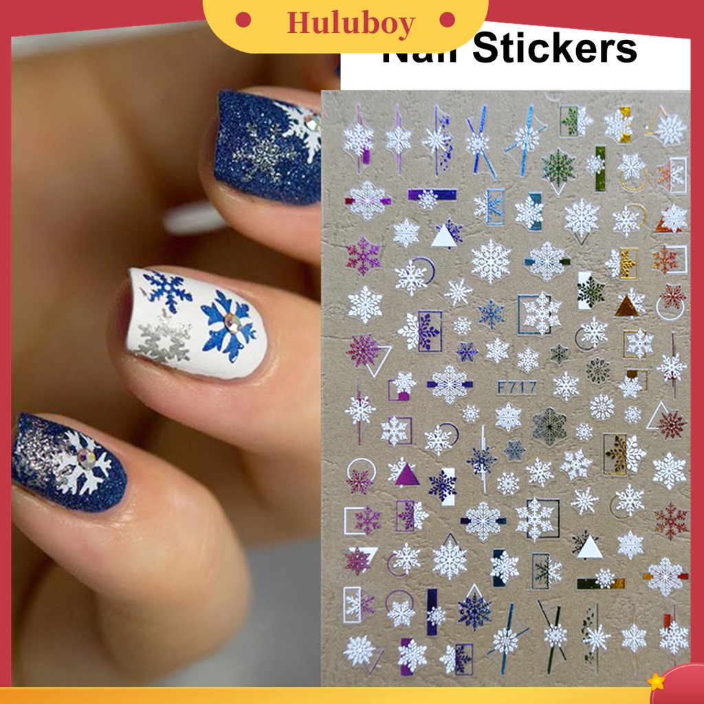 Huluboy Huluboy♡ 1 Lembar Stiker Nail Art 3D Desain Natal Warna-Warni Untuk Wanita