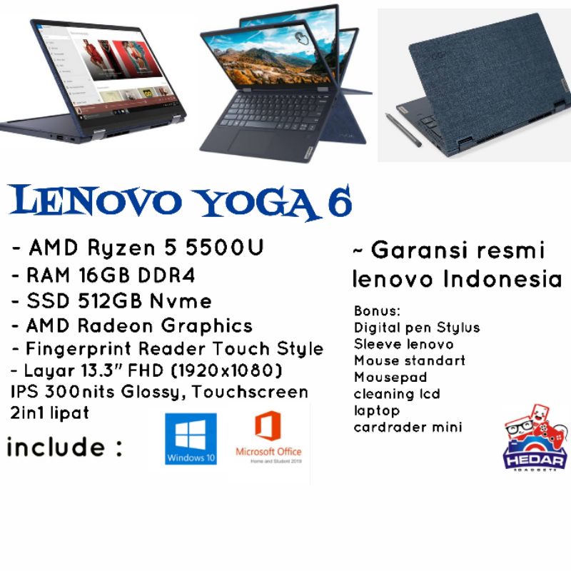 lenovo yoga 6 Ryzen 5 5500U 16GB 512GB W10 OHS 13.3 Touchsreen FHD