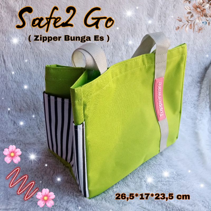 Terlaris Tas bekal Makan Logo Karet / Tote Bag Safe2 Go ( Zipper bunga es) / Tas Bekal Safe2 Go