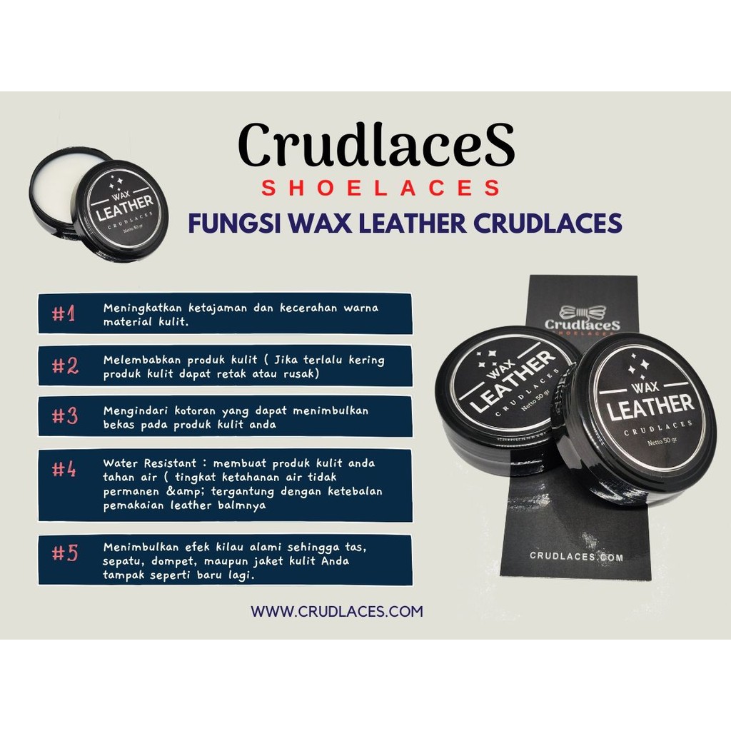 LEATHER WAX CRUDLACES 50 gr-LEATHER CARE-PERAWATAN PELEMBAB BAHAN KULIT-SEMIR SEPATU-WAX SEPATU KULI