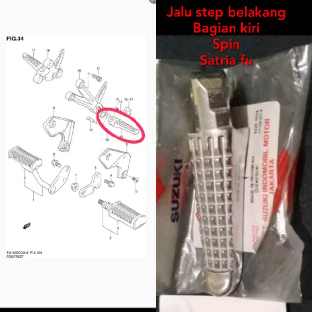 Jalu injakan dudukan step fostep fotstep belakang kiri satria fu spin ori sgp