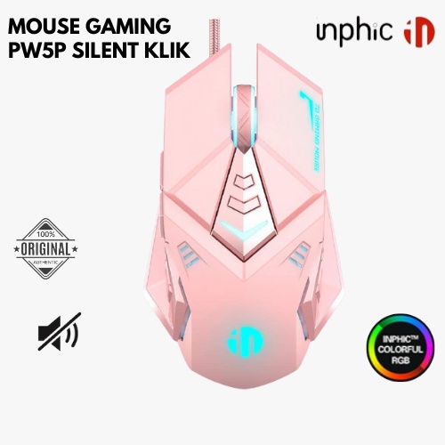 Inphic Mouse Gaming Silent Click RGB Pink Gamers 7 Buttons PW5P