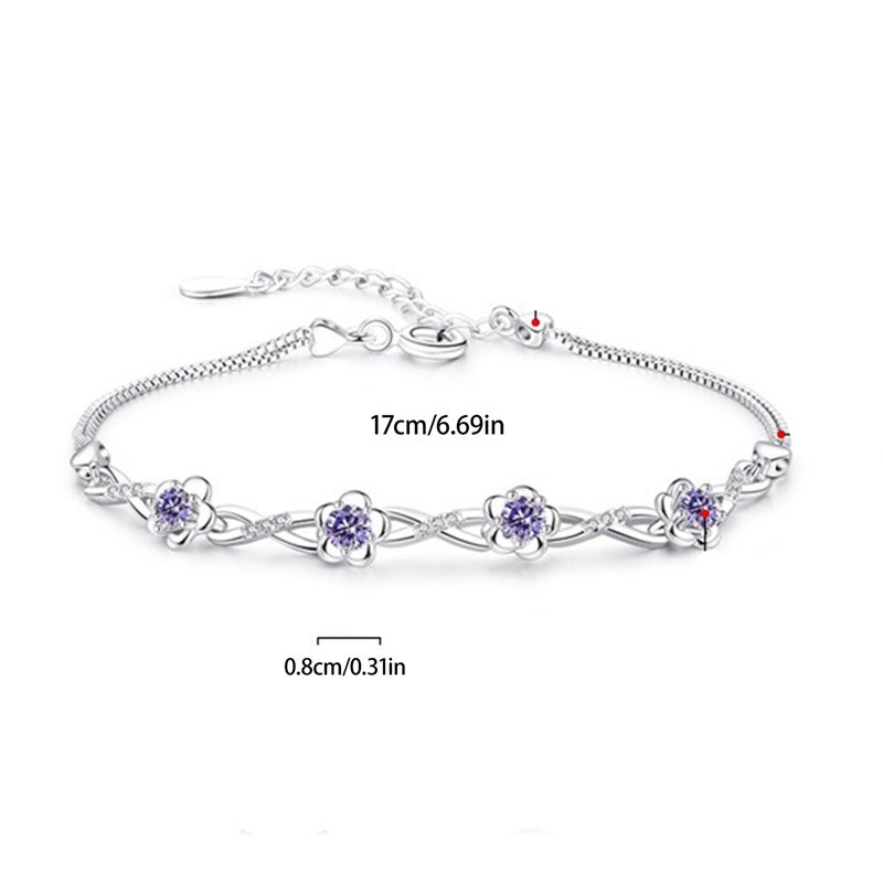 Gelang Silver 925 Bentuk Bunga Persik Aksen Zircon Kristal Untuk Wanita