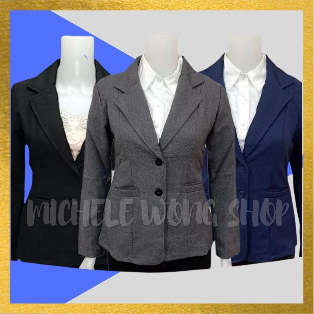 Blazer Hitam Biru Dongker Navy Abu-abu Wanita Formal Modern Kerja Kantor Interview Magang Sidang Kampus Kuliah COD Abu