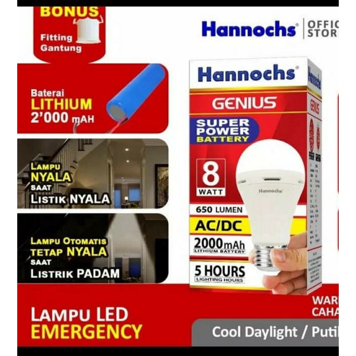 lampu LED hannoch emergency 8 Watt genius
