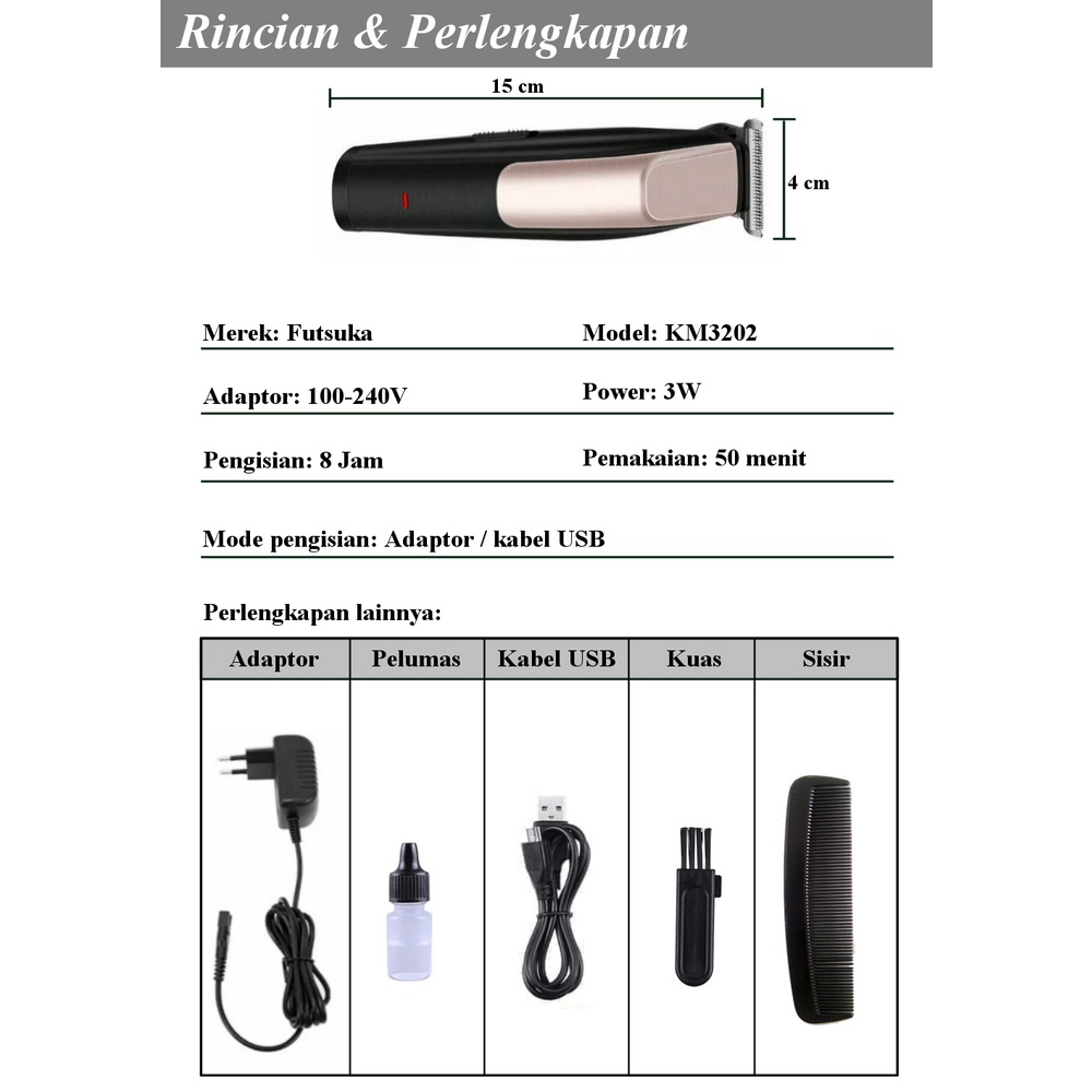 FUTSUKA 3202 HAIR TRIMMER CARVING TATO ALAT CUKUR RAMBUT KM3202 ORIGINAL