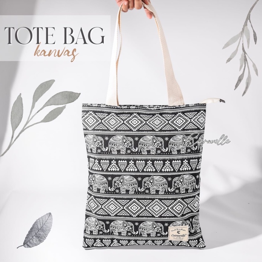 Tas Tote Bag Resleting Kuliah Wanita bahan kanvas Polos dan motif bisa custom sablon untuk seminar