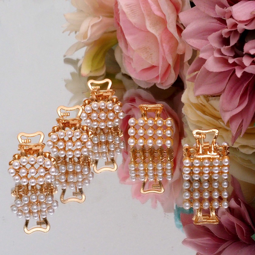 Jepit Rambut Korea Mutiara Elegant Gold Jepit Poni Salon Pearl Logam Jepitan Pony Hair Claw Clips