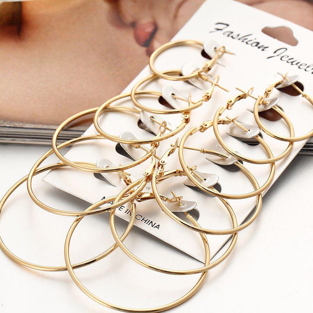 Suyo 6pasang/Set Anting Hoop Set Perak Punk Perhiasan Fashion