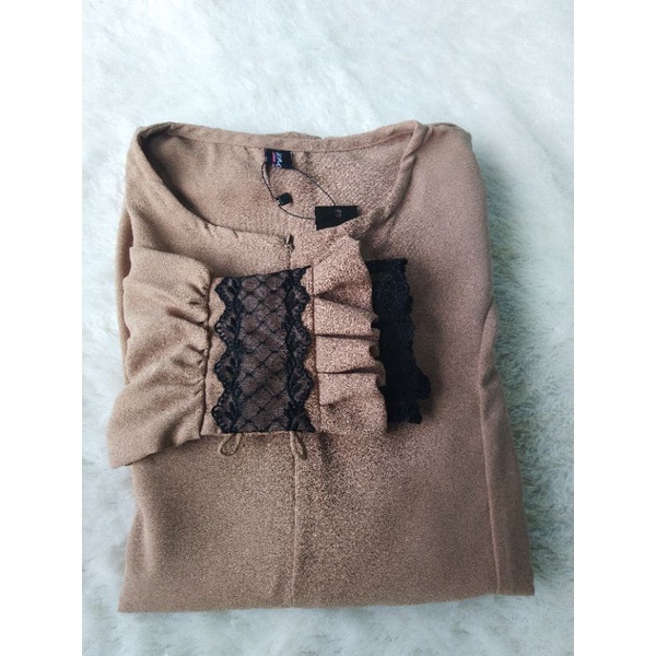 SERODJA Sahla Dress Gamis Simple Renda Rempel, Size M. L dan XL-Mocca