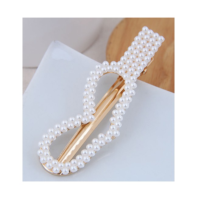 LRC Jepit Rambut Fashion Gold Imitation Pearl Small Flower Hairpin (double Heart) A58191