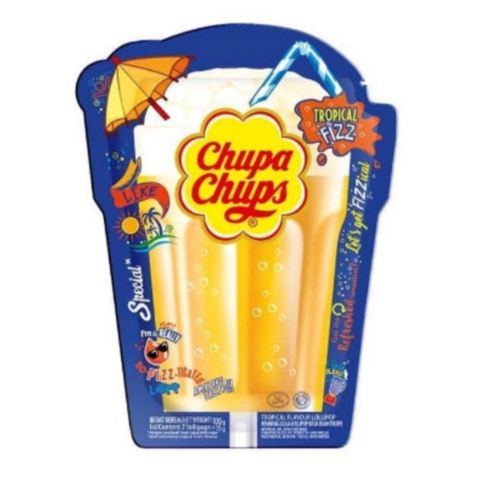 

Chupa Chups Tropical Fizz Permen Lollipop Rasa Buah Tropis 5x15g