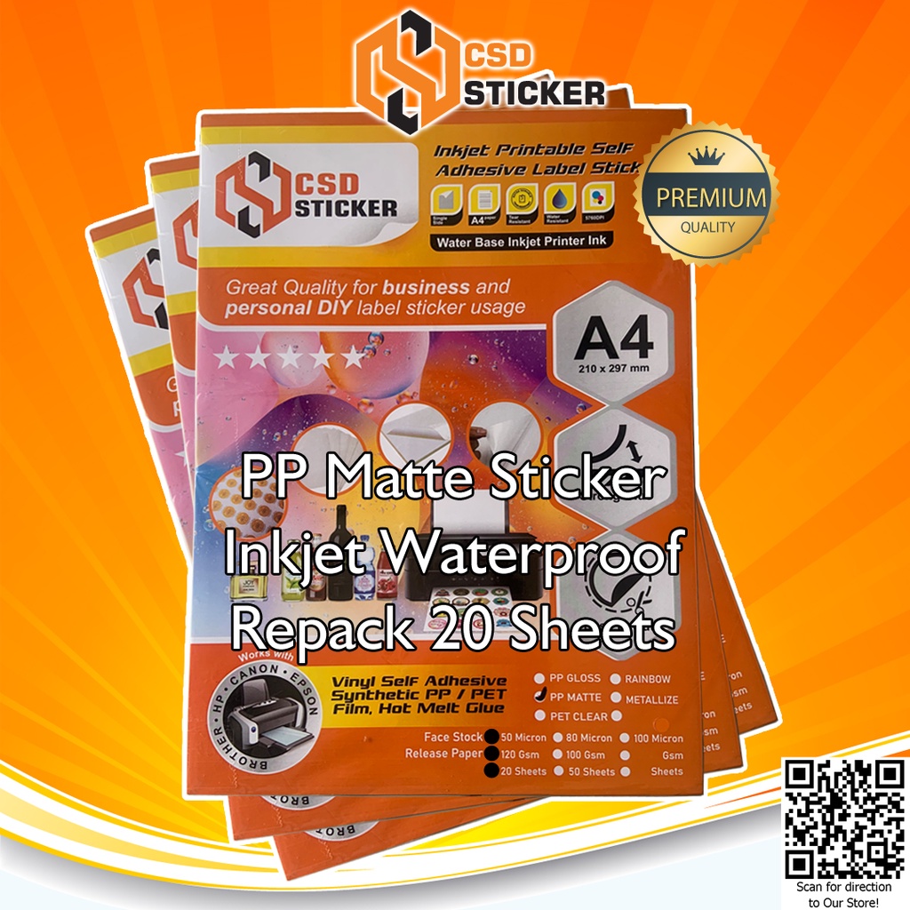 CSD Sticker Vinyl Print Inkjet A4 Waterproof Stiker Plastik Anti Air Repack 20