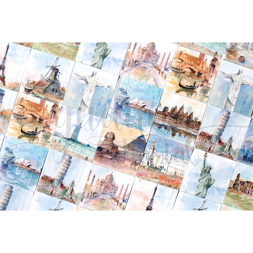 Stiker Popular Landmark Painting Lucu Stiker DIY Scrapbook Bangunan Cantik GH 303319