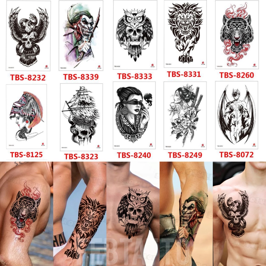 Grosir Stiker Tato / Tato Temporer 12x19cm Motif Aesthetic Tatto Temporary tengkorak sayap ular macan wanita kapal joker  bunga malaikat