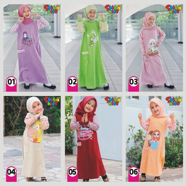 Gamis Anak   Pakain Muslim Anak  Perempuan  Bahan Kaos  Katun Lengan  Katun Jepang Merk SHIBAKIDS