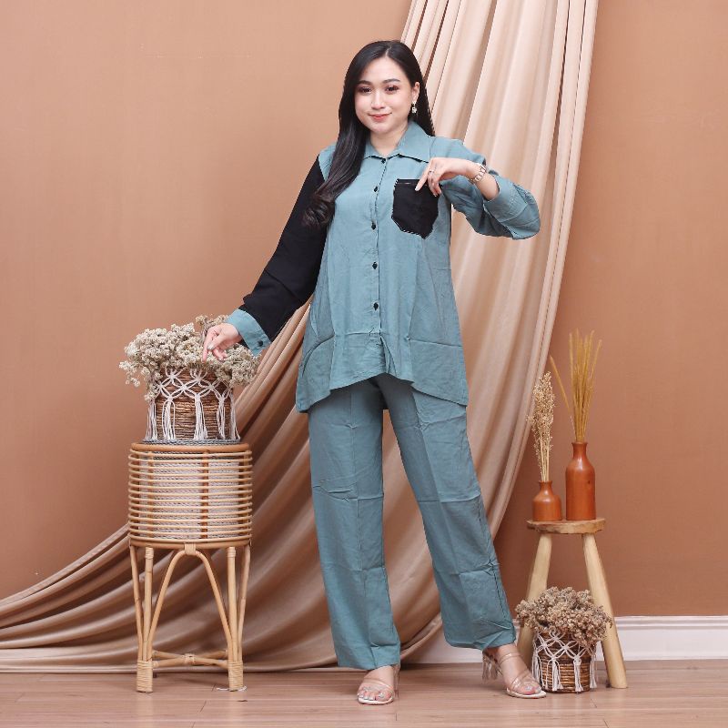 COD - ONE SET BAJU PIYAMA RAYON - SETELAN WANITA KANCING POLOS