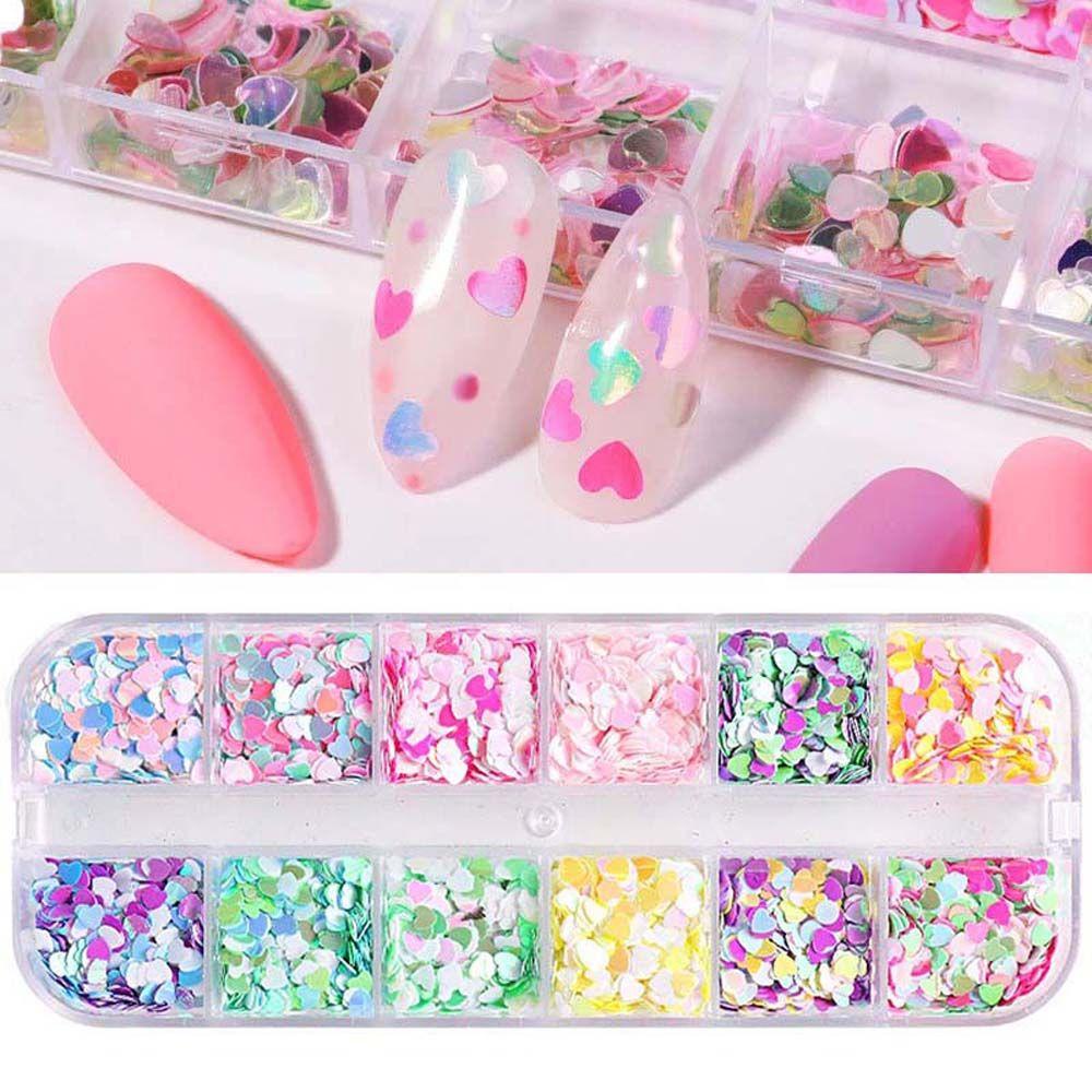 Agustina Nail Art Sequin Love Heart Colorful Nail Charms Manicure Aksesoris DIY Perhiasan Kuku Jantung Nail Art Sequin