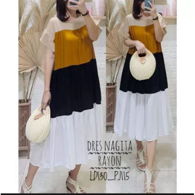 DRESS NAGITA JUMBO - DASTER PELANGI XXXL - HOMEDRESS RAYON LD 130