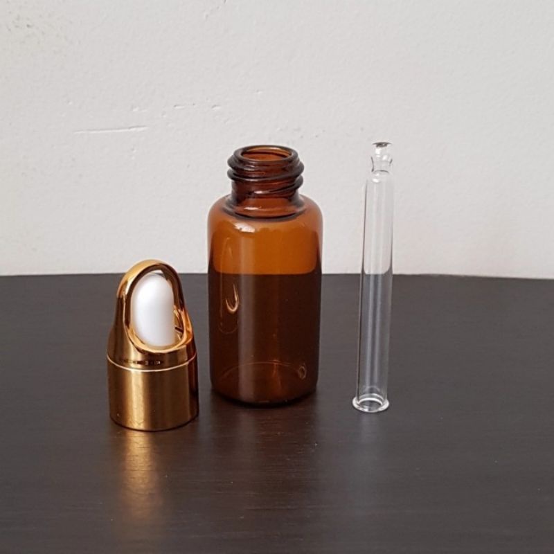 botol kaca pipet 18ml/20ml coklat amber ring gold