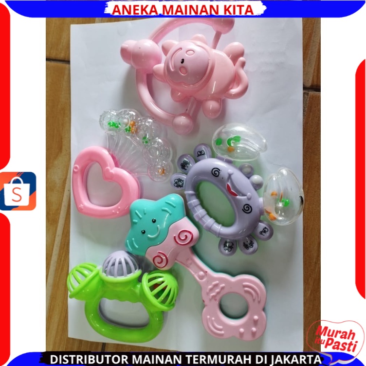 ( BISA COD ) PROMO Mainan Kerincingan / Baby Rattle Aman Untuk Bayi Isi 5 Pcs Multicolor OCT1809 Berkualitas SNI Murah