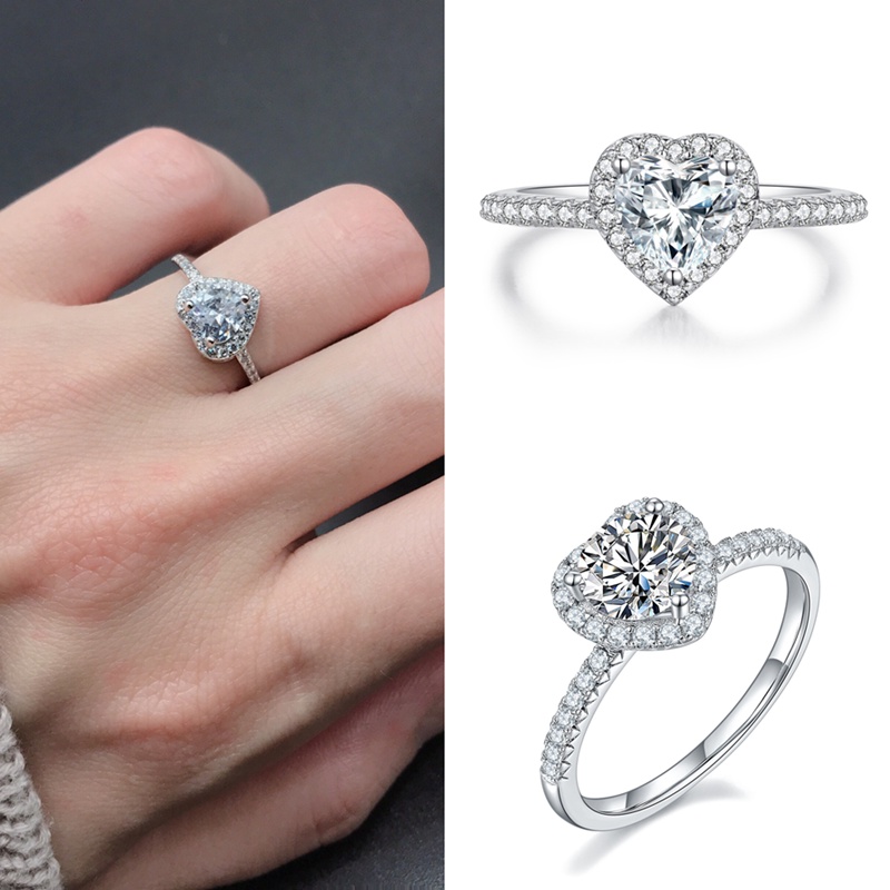 Cincin Sterling Silver 925 Desain Hati Hias Kristal Cubic Zirconia Untuk Wanita