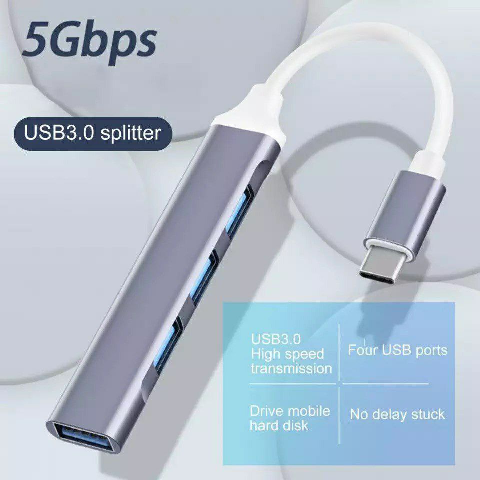 USB TYPE C HUB Adapter Highspeed 4 Port Aluminium  OTG Cable Multi Port 4 in 1 to USB 3.0 For Macbook Air Pro Retina 2020 2021 M1 M2