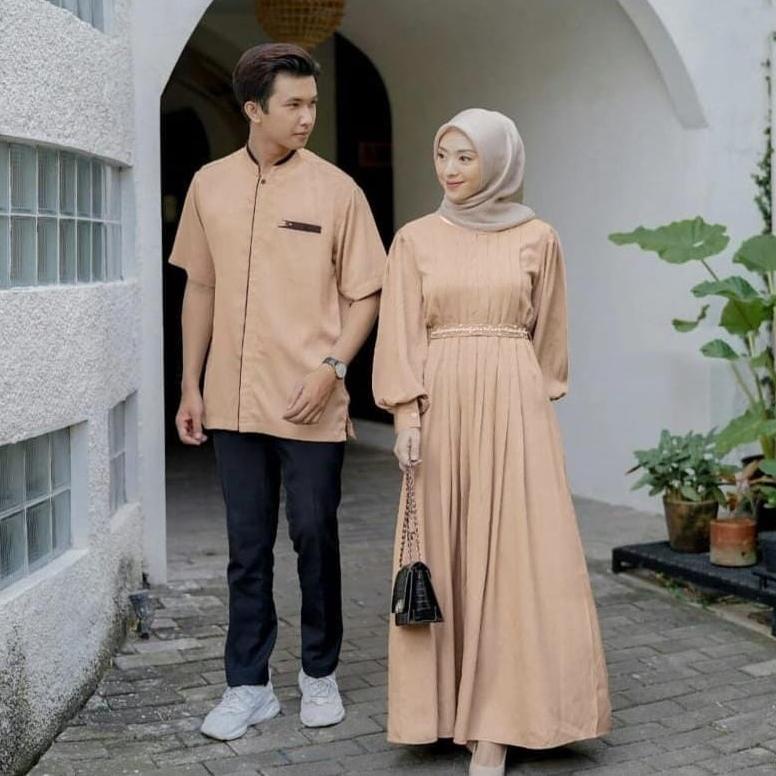 7.7 SALE Baju Couple Satu Keluarga + Hijab Busana Lebaran 2022 Gamis Couple Muslim/Fashion Islami  K