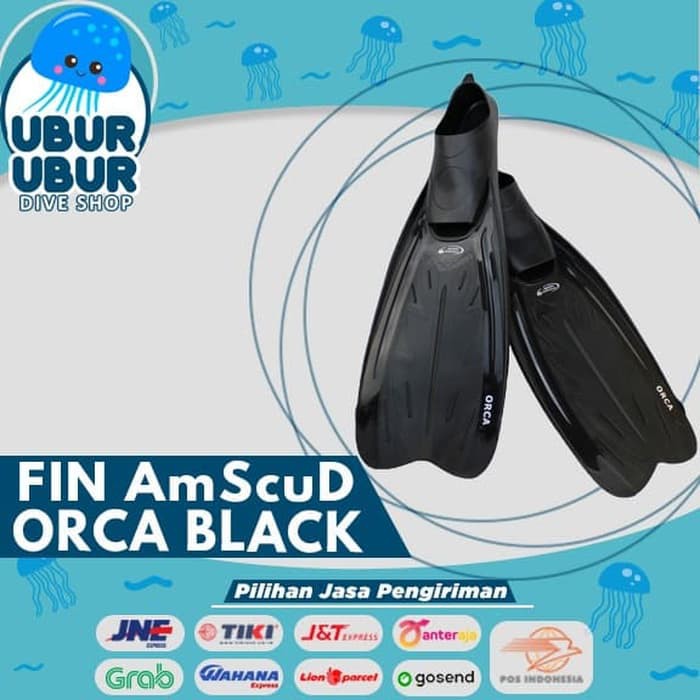 Fin AmScuD Full Foot ORCA BLACK - Kaki Katak Selam/Diving/Snorkling