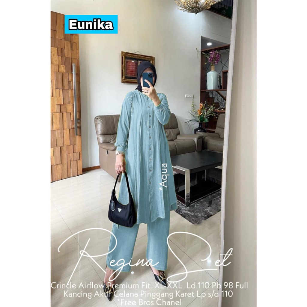CARVIL ONE SET BY EUNIKA - CARVILA SET EUNIKA- REGINA ONESET BY EUNIKA - SET LONG TUNIK DAN CELANA WANITA - SET PAKAIAN MUSLIM WANITA-REGINA AQUA