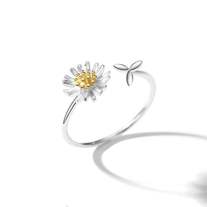 Cincin Bunga Cute Silver Sun Flower Ring Beautiful Adjustable Size Rings Woman Daily Party Accessories Jewelry Gift