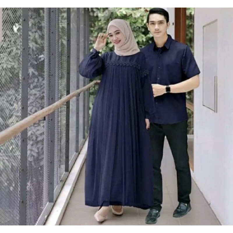 Baju couple gamis muslim nuraini + kemeja pria good quality