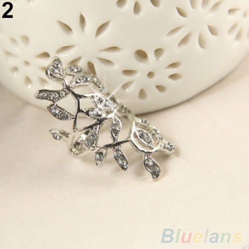 Hu Hu Hu Hu Hu Alat Bantu Pasang Kacamata♡ Cincin Knuckle Desain Daun Hollow Hias Berlian Imitasi Berkilau Untuk Wanita