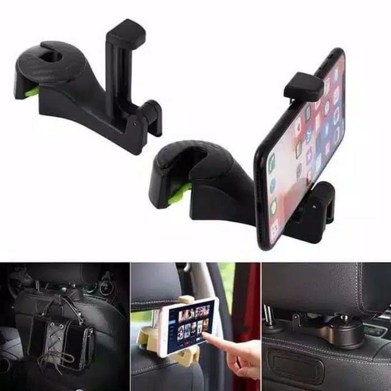 2 In 1 Car Phone Holder Headrest Hook Seat Back Smartphone Stand