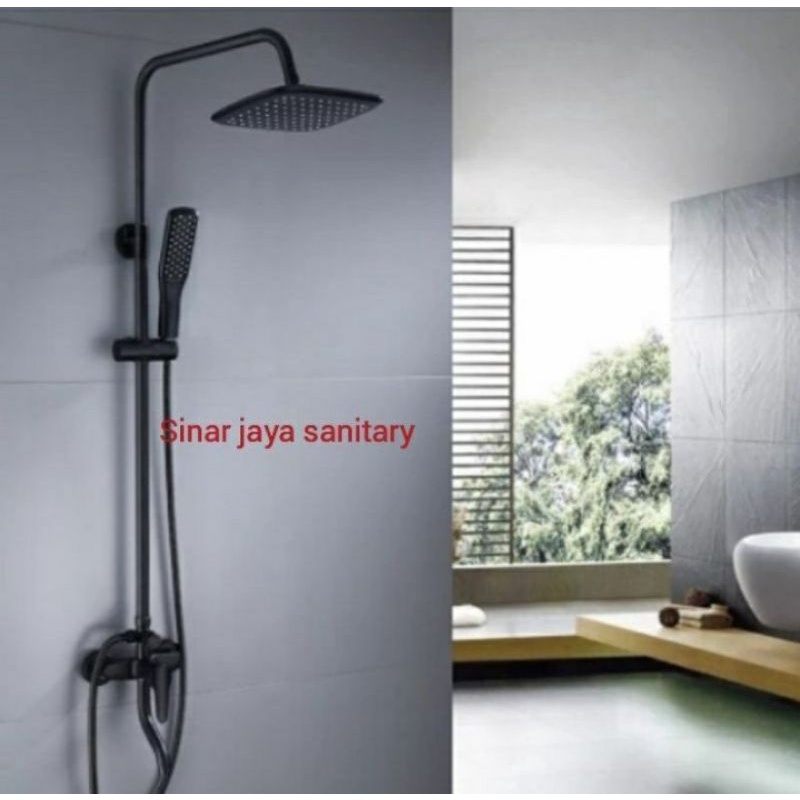 kran tiang shower kotak hitam panas dingin stainless / kran tiang panas dingin / tiang column set black panas dingin