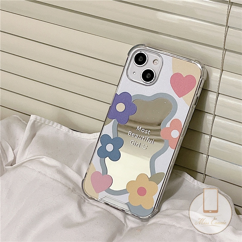 Soft Case Tpu Motif Bunga Dengan Cermin Makeup Untuk IPhone 11 7Plus 8Plus XR X XS Max 12 13 11 Pro Max 7 8 SE 2020