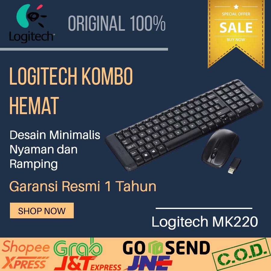 Keyboard Mouse Logitech MK220 Keybord Wireless Bloetooth Tanpa Kabel Wireles Blutut Murah Keyboard