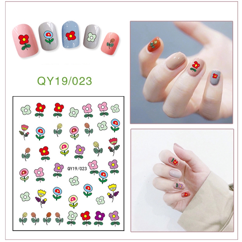 Qy19/019-036 Stiker Nail Art Motif Kartun Bunga/Hewan/Buah/Pelangi/Smiley Untuk Manicure Anak/Dewasa