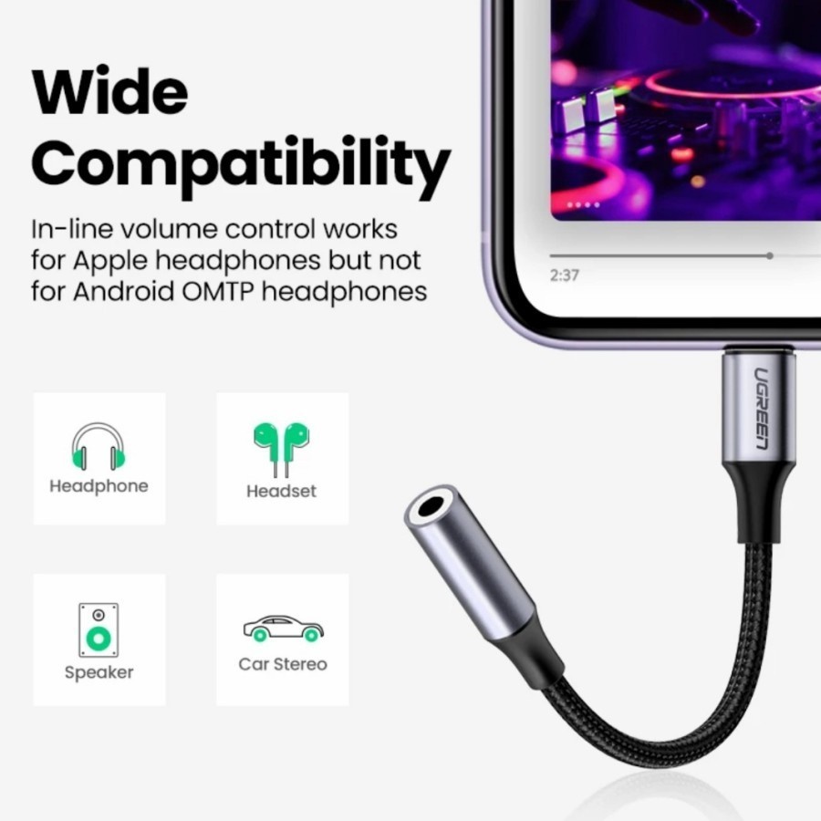 UGREEN Kabel Converter MFI Ligntning Untuk iPhone Earphone To Jack 3.5mm US211 30756