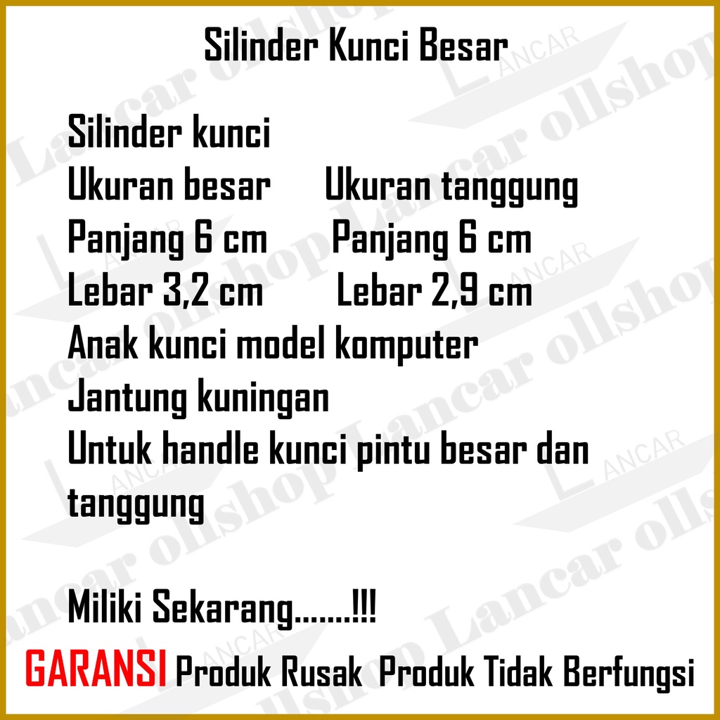 Silinder Kunci Pintu Besar Babet Cylinder Kunci Tanggung Jantung Kuningan Model Computer