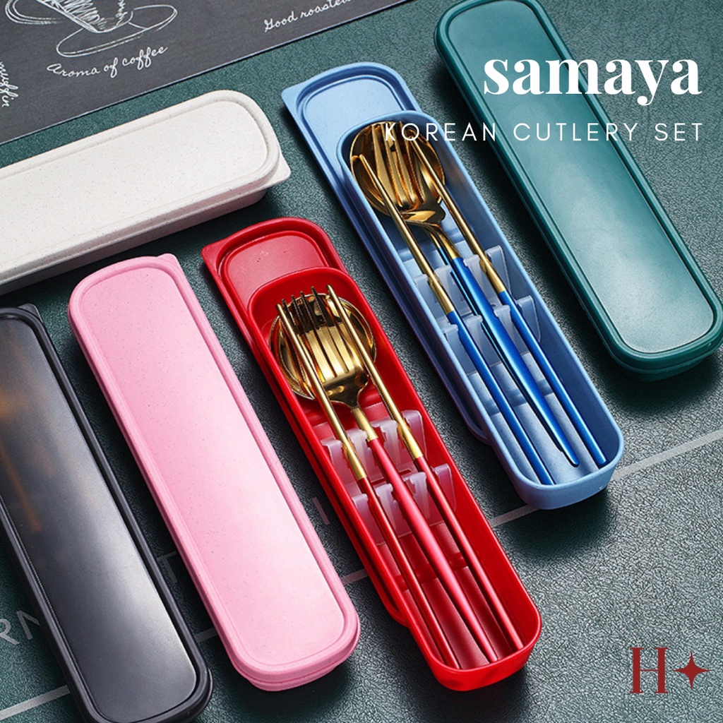 H✦ Samaya Sendok Korea Set / Alat Makan Korea Set / Sujeo Set 3 in 1 Stainless Steel