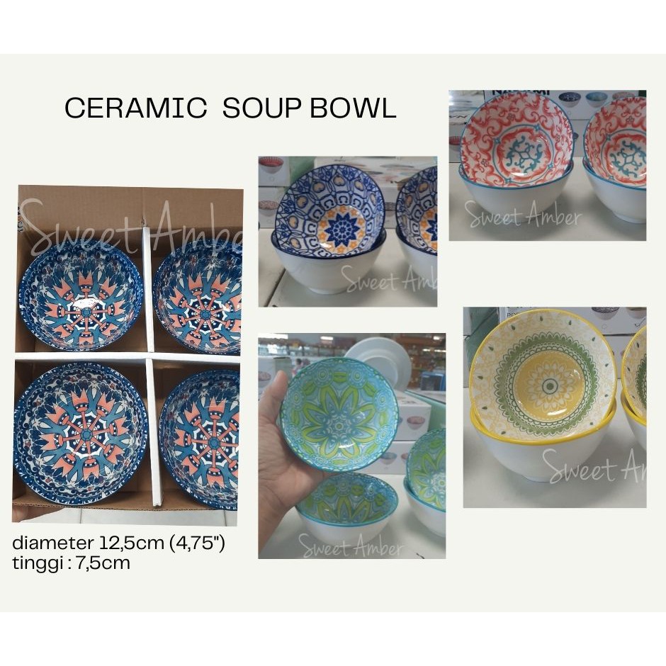 [1 set = 4 pcs] Ceramic Soup Bowl / Mangkuk Sup Keramik Import Cantik Mewah Motif Maroko / Turkish