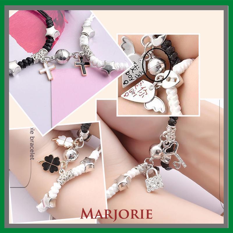 2 Pcs Fashion Magnet Gelang Palang Berbentuk Hati Kunci Gelang Wanita Pria Pasangan Perhiasan Aksesoris-MJD