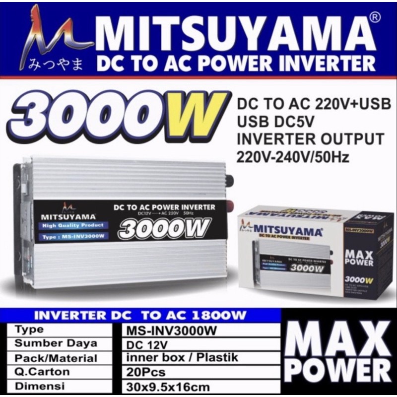 Power Inventer Mitsuyama 3000Watt-Alat Pengubah Arus dr DC ke AC