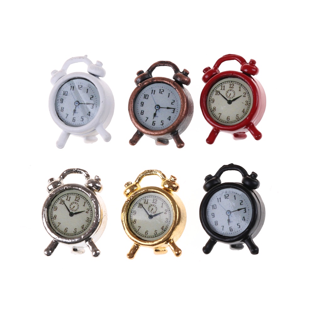 (E2id &amp; &gt; Miniatur Jam Alarm Bahan Metal Untuk Dekorasi Ruang Tamu Rumah Boneka 1 / 12