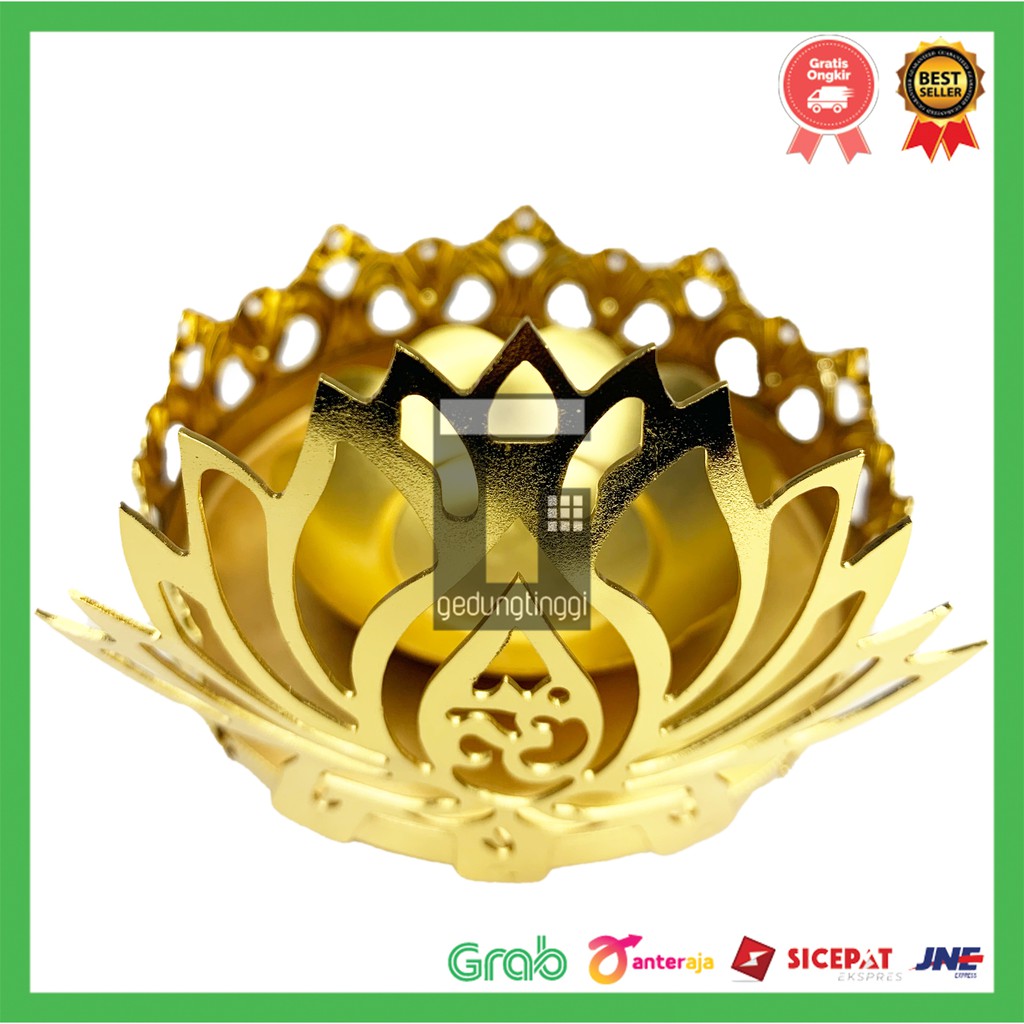 Tempat Wadah Lilin Teratai Altar Sembahyang Buddha Budha Candle Holder Tealinght Kuningan Gold Emas