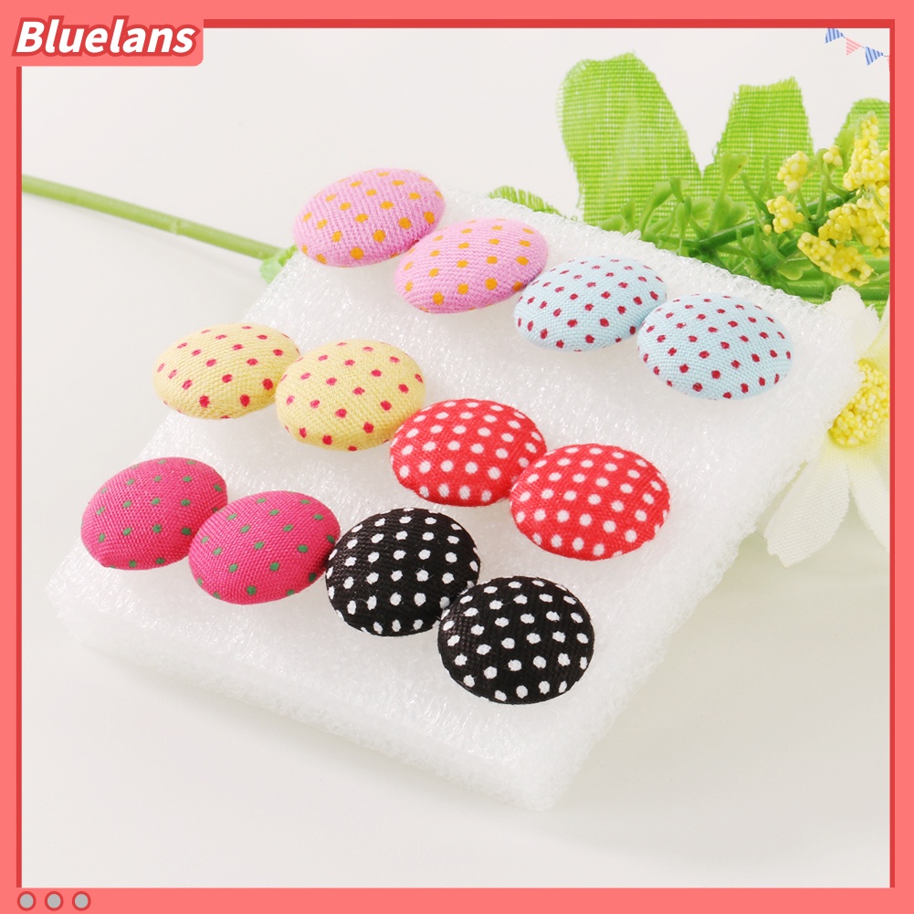 6 Pasang Perhiasan Anting Stud Gaya Vintage Warna Warni Bentuk Kancing : Bahan Plastik