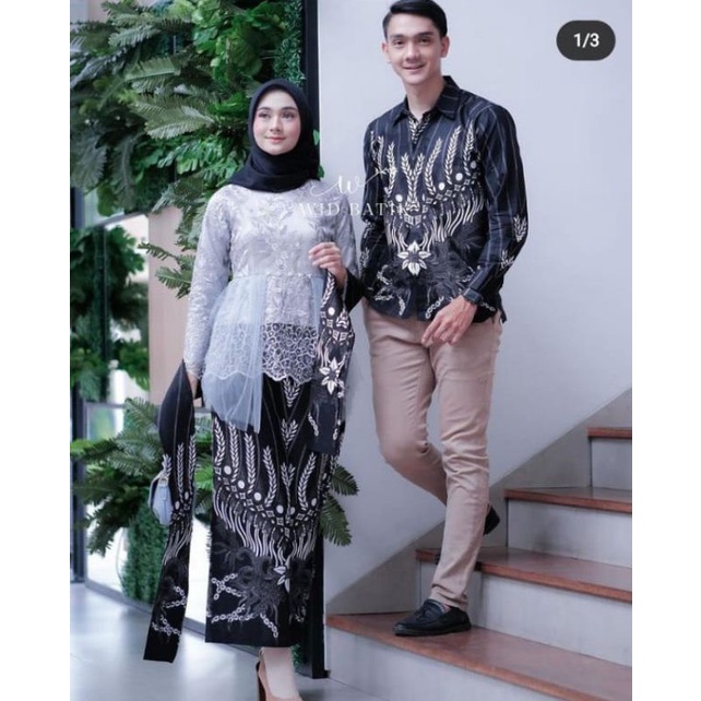 Set kebaya couple Lanura terbaru/kebaya couple tunangan (free slendang)-Grey (B)