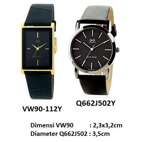 Q Q Analog Original Watch Jam Tangan Pria Tali kulit warna hitam
