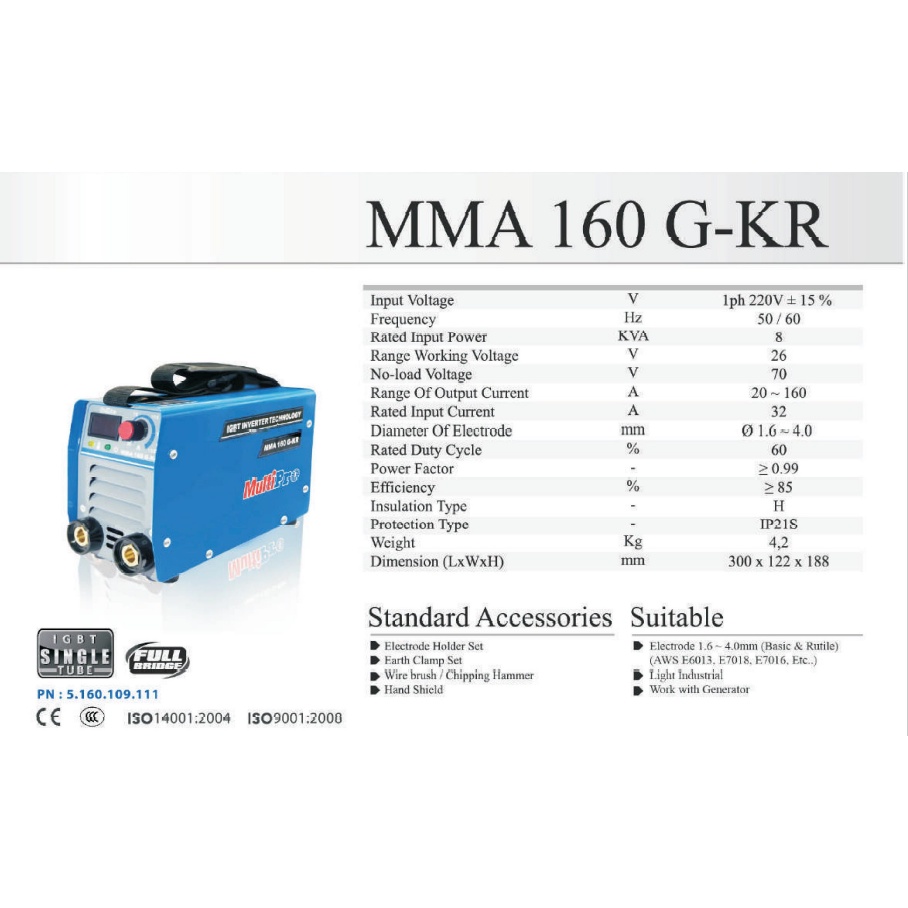 Mesin Las Multipro MMA 160 G-KR IGBT INVERTER LAS